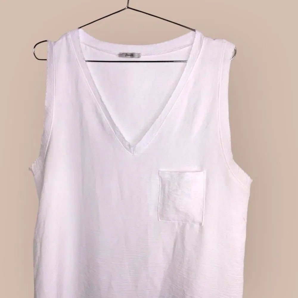Jodifl Womens Top Sz L V Neck Sleeveless White Lightweight Relaxed Casual Preppy - Picture 3 of 8
